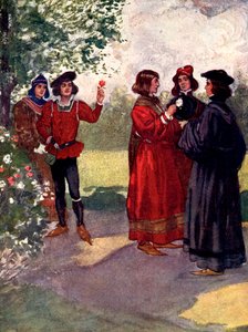 Die Adligen pflückten rote oder weiße Rosen und steckten sie in ihre Mützen, 15. Jahrhundert