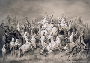 Chir Singh, Maharadscha der Sikhs und König von Punjab mit seinem Gefolge auf der Jagd in der Nähe von Lahore, 1859 von A. Soltykoff