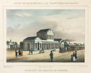 Bahnhof Braine-le-Comte, Belgien, graviert von Gerard, 1843 von A. after Canelle