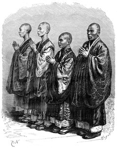 Buddhisten im Gebet, Japan, 19. Jahrhundert