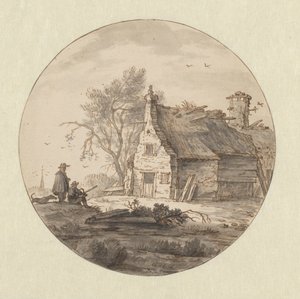 Verfallenes Bauernhaus mit einem Zeichner