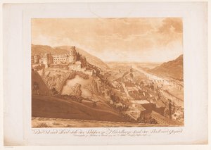 Ansicht der Nordostseite von Heidelberg mit links Schloss Heidelberg