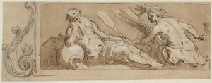 Ein Flussgott und Ceres in einem Zierrahmen von Abraham Bloemaert