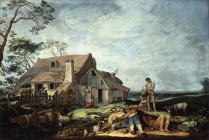 Landschaft mit Bauernhof, Bauern und der Auszug von Tobias mit dem Engel