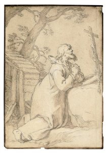 Der heilige Paulus von Phermae kniend im Gebet vor einem Kruzifix