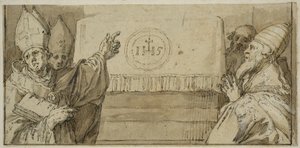 Die vier lateinischen Kirchenväter vor einem Altar von Abraham Bloemaert