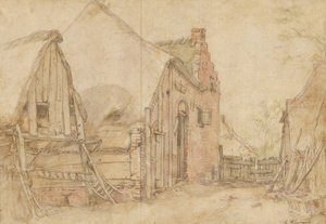 Ansicht eines Bauernhofs (recto); Studie eines Baumes (verso) von Abraham Bloemaert