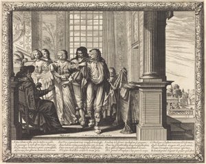 Der Vater des verlorenen Sohnes befiehlt das beste Gewand und die Schlachtung des gemästeten Kalbs von Abraham Bosse