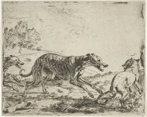 Fuchs und die drei Hunde von Abraham Danielsz. Hondius