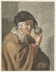 Alte Frau mit einem Uringlas