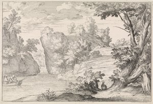 Flusslandschaft mit einem Hasen