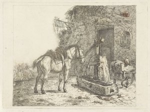 Pferd vor einem Gasthaus