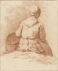 Sitzende Fischerfrau mit einem Korb am Arm, von hinten gesehen von Abraham Johannes Ruytenschildt