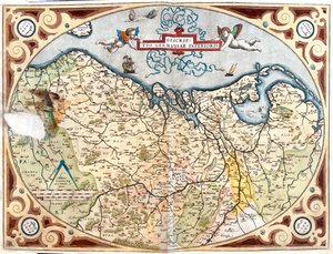 Frankreich (Region: Obere Normandie, Picardie, Nord-Pas-de-Calais, Île-de-France, Champagne-Ardenne, Lothringen), Belgien, Holland, Deutschland (Bundesland: Niedersachsen, Nordrhein-Westfalen, Rheinland-Pfalz, Saarland), Luxemburg von Abraham Ortelius
