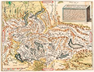 Helvetiae Descriptio Aegidio Tschudo Auct. Geografische Karte der Schweizer und französischen Alpen einschließlich Seen aus „Theatrum Orbis Terrarum“ von Abraham Ortelius