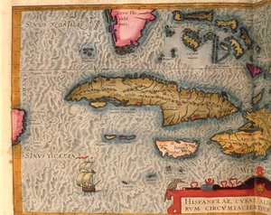 Karte von Kuba und Jamaika aus Theatrum Orbis Terrarum von Abraham Ortelius, gedruckt in Antwerpen