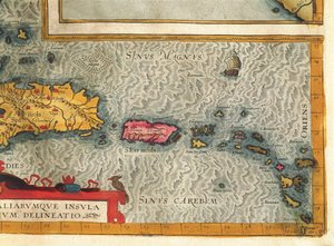 Karte der Insel Hispaniola, Santo Domingo, Puerto Rico und Teil der Antillen von Abraham Ortelius