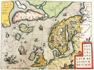 Septentrionalium Regionum Descrip. Geographiekarte von Skandinavien und Nordeuropa aus „Theatrum Orbis Terrarum“ von Abraham Ortelius von Abraham Ortelius