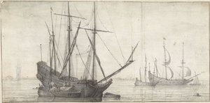 Segelschiffe auf stillem Wasser an der Küste von Abraham de Verwer (possibly)