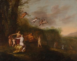 Bacchus und Nymphen in einer Landschaft, wahrscheinlich 1640er Jahre
