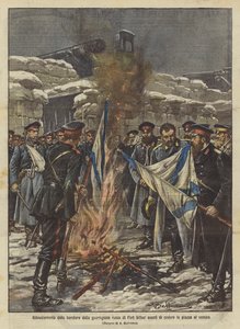 Verbrennung der Fahnen der russischen Garnison von Port Arthur vor der Übergabe der Festung an den Feind