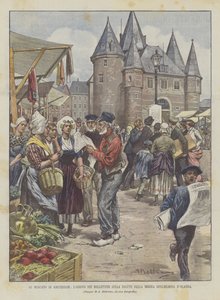 Auf dem Markt von Amsterdam, die Ankunft der Gesundheitsbulletins der Königin Wilhelmina der Niederlande