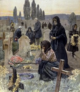 Allerheiligen in Italien im Jahr 1899. Illustration von Achille Beltrame. von Achille Beltrame