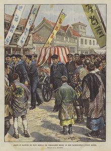 Ankunft der sterblichen Überreste von Kommandant Hirose, einem Helden, der sich in Port Arthur geopfert hat, in Japan
