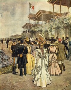 Bei Pferderennen in San Siro (Mailand), von Achille Beltrame (1871-1945), aus La Domenica del Corriere, 4. Juni 1899 von Achille Beltrame
