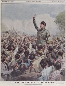 Benito Mussolini (1883-1945) vom Volk gefeiert, aus 