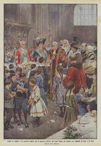 Kinder von britischen Soldaten und Seeleuten im Krieg, empfangen vom Lord Mayor von London