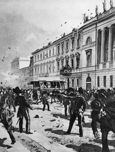 Zusammenstoß zwischen Demonstranten und Polizei in Mailand, Corso Venezia, vor dem Palazzo Saporiti, 7. Mai