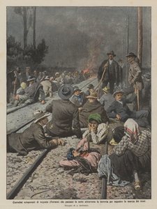 Streikende Bauern von Argenta (Ferrara) verbringen die Nacht auf der Eisenbahnstrecke von Achille Beltrame