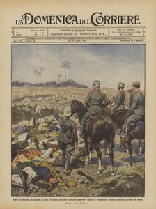 Nach der Schlacht von Zanzur, General Frugoni besucht mit anderen Offizieren die eroberten Stellungen