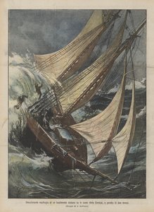Spannendes Schiffsunglück eines italienischen Schiffes an der Küste Korsikas, Verlust von zwei Schiffsjungen von Achille Beltrame