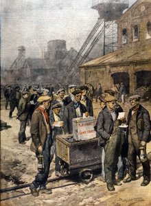 Streiks englischer Bergleute. Illustration von Achille Beltrame. „La Domenica del Corriere“