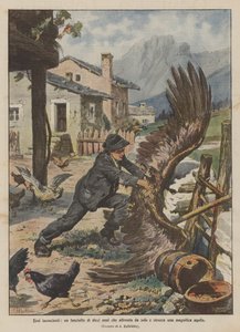 Unbewusste Helden, ein zehnjähriger Junge, der allein eine prächtige Adler erwürgt