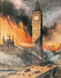 Brand im Westminster-Palast, London, nach deutschem Bombenangriff, Illustration aus 