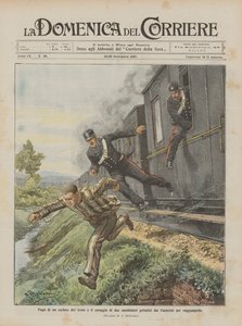 Flucht eines Gefangenen aus dem Zug und der Mut zweier Carabinieri, die aus den Fenstern sprangen, um ihn zu erreichen