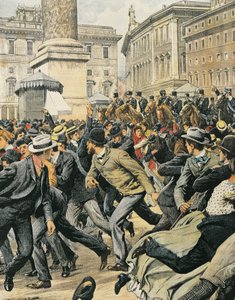 Generalstreik der Arbeiter in Rom, von Achille Beltrame, Illustration, Illustrator Achille Beltrame (1871-1945), aus La Domenica del Corriere von Achille Beltrame
