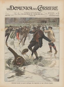 Die Wintervergnügungen, ein Eislaufwettbewerb, der tragisch auf dem Muzzano-See (Lugano) endet