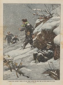 Die Dramen des Berges, ein 81-jähriger Mann wird im Alta Valle Stura nach einer Nacht im Schnee gerettet von Achille Beltrame