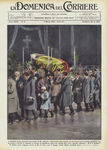 Die belgischen Kriegsversehrten vor dem Leichnam von König Albert