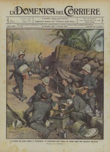Weihnachten unserer Soldaten in Tripolitanien, die Feier in den Schützengräben mit reichlich schmackhaften Speisen von Achille Beltrame