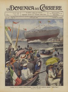 Der feierliche Stapellauf des neuen mächtigen Schlachtschiffs Andrea Doria im Arsenal von Spezia am vergangenen Sonntag