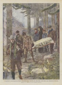 Der Transport der Leiche des Malers Segantini von der Hütte auf dem Schafberg, wo er starb, zur Kapelle von Maloja