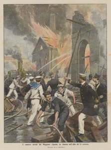 Die Werft von Muggiano (Spezia) brennt im Morgengrauen des 13. dieses Monats von Achille Beltrame