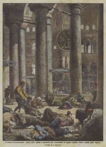 Die Cholera in Konstantinopel, die Hagia Sophia wurde in ein Lazarett umgewandelt, um sie den Bulgaren zu entziehen, falls... von Achille Beltrame