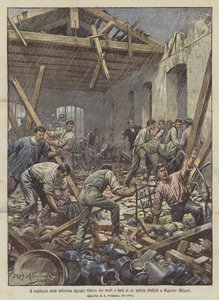 Das Unwetter der letzten Woche, Suche nach Toten und Verletzten in einer eingestürzten Fabrik in Musocco (Mailand) von Achille Beltrame