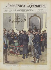 Die Einberufung der Eisenbahner zum Militärdienst, am Hauptbahnhof von Mailand am Morgen des 25. Februar von Achille Beltrame